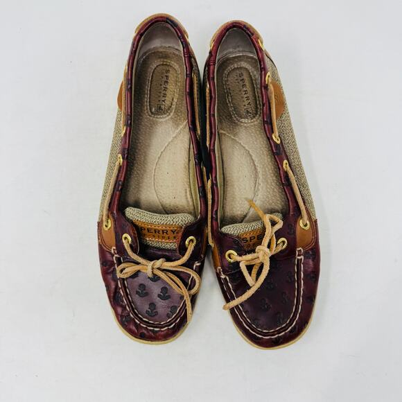 Sperry Angelfish Embossed Anchor Boat Shoe Brown/Tan Leather Size 9M - Picture 6 of 14